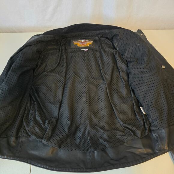 Harley Davidson Leather Motorcycle Jacket Men's M Black Biker Bomber USA - Picture 3 of 16